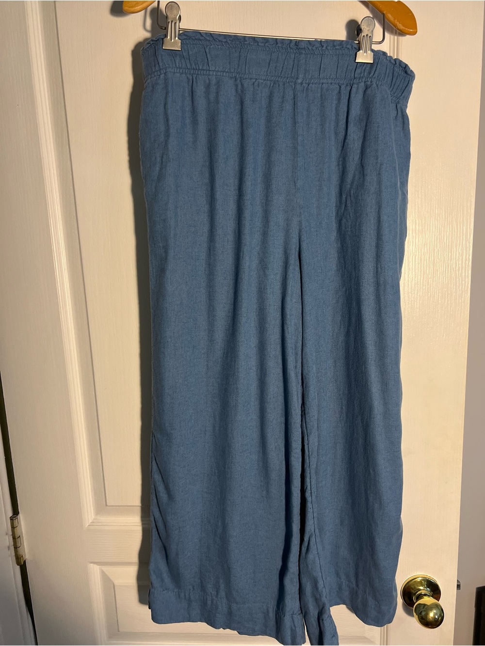Wide Leg Linen-Blend Pants in Dusty Blue
